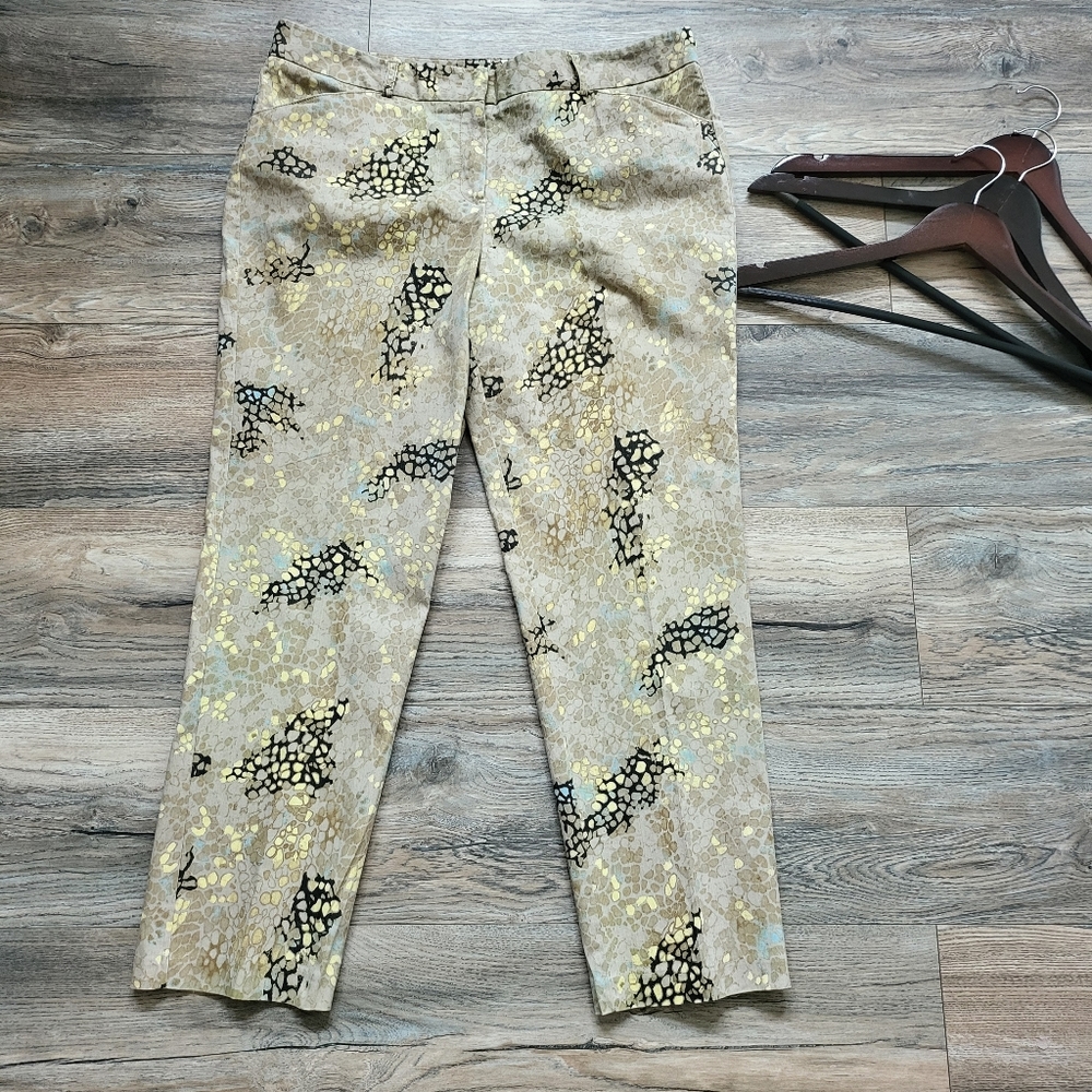Beige Printed Women's Slim Crop Pants